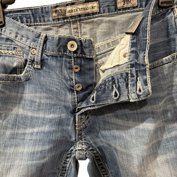 Bke Derek Straight Leg Denim Jeans 31R Blue Medium Wash Mens Casual Everyday - Picture 8 of 9